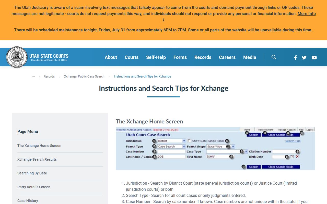 Millcreek public records XChange search and result fields