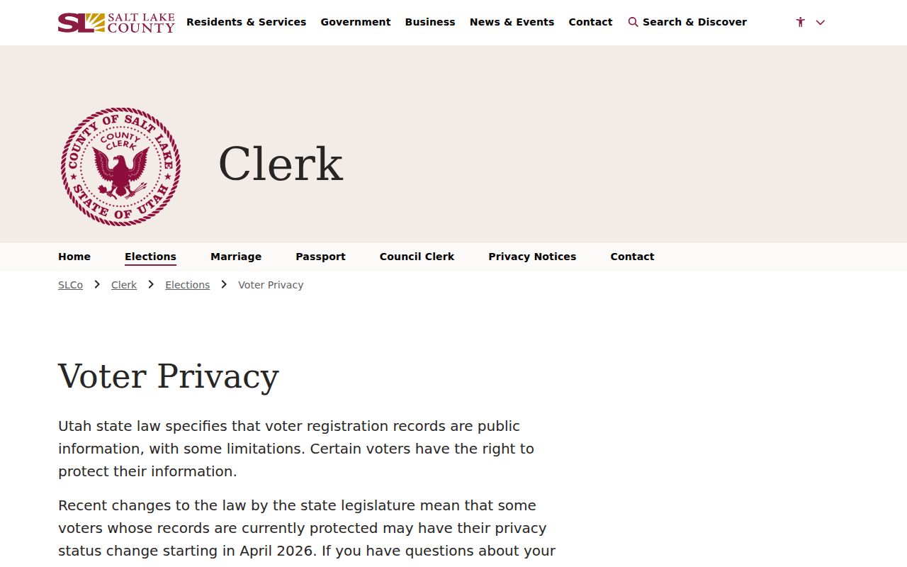 Millcreek voter records privacy and At-Risk rules